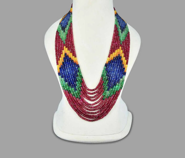 Natural Rainbow Multi Color Sapphire Inspired Onyx Glass Stone Creative Beaded Necklace (11-Layer Mala)
