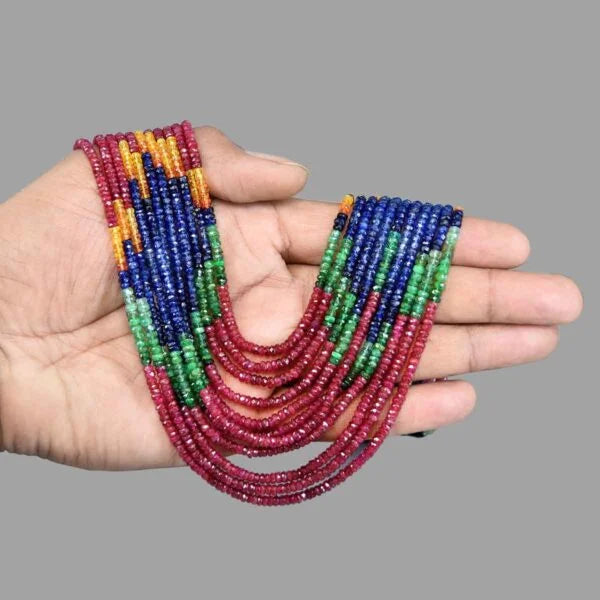 Natural Rainbow Multi Color Sapphire Inspired Onyx Glass Stone Creative Beaded Necklace (11-Layer Mala)