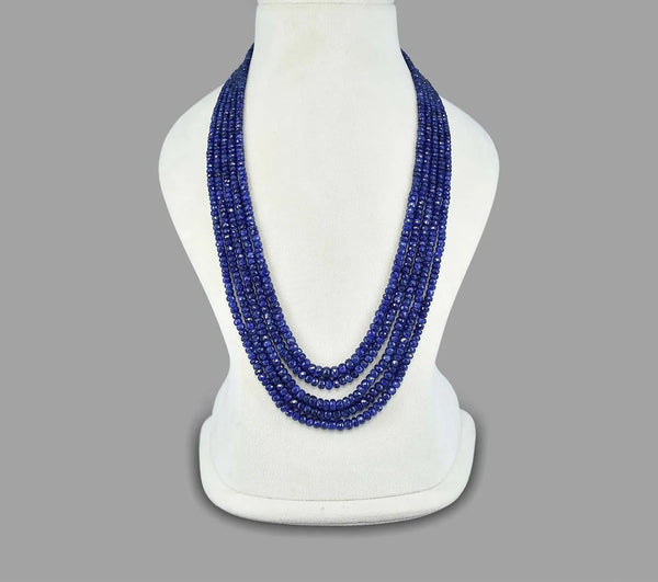 Natural Blue Sapphire Inspired Montana Deep Blue Diamond Cut Onyx Glass Beads Stone Beaded Necklace & Premium Celebrity Wear Bollywood Inspired Statement Mala Necklace Set(5-Layer Mala)