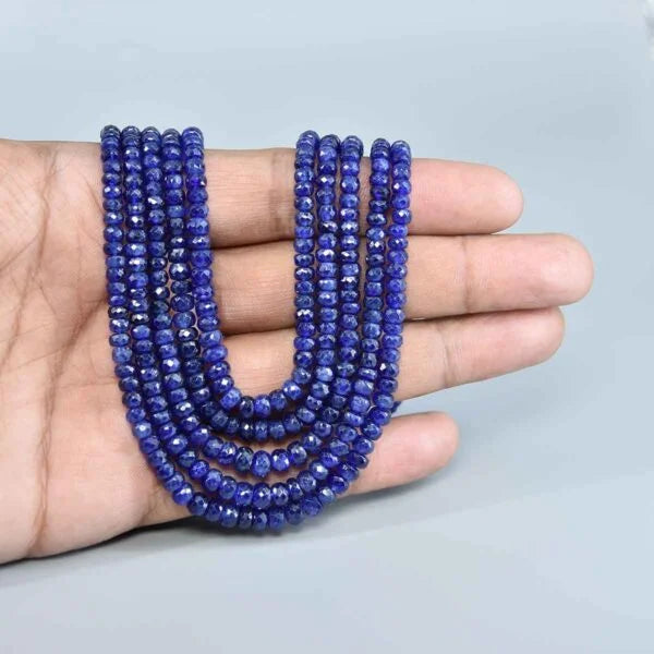 Natural Blue Sapphire Inspired Montana Deep Blue Diamond Cut Onyx Glass Beads Stone Beaded Necklace & Premium Celebrity Wear Bollywood Inspired Statement Mala Necklace Set(5-Layer Mala)
