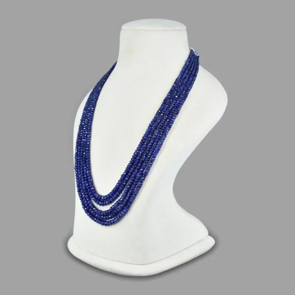 Natural Blue Sapphire Inspired Montana Deep Blue Diamond Cut Onyx Glass Beads Stone Beaded Necklace & Premium Celebrity Wear Bollywood Inspired Statement Mala Necklace Set(5-Layer Mala)