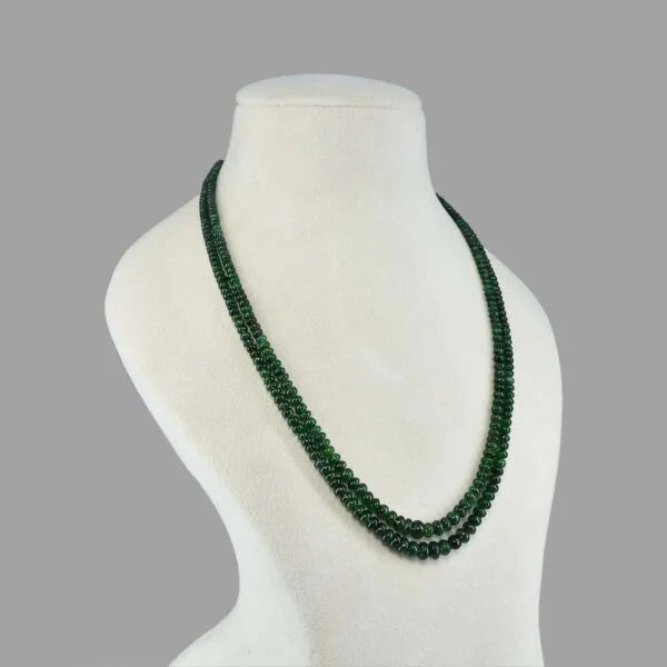 Emerald Inspired Onyx Green 2-Layer Beaded Necklace |Mala | (20–24 Inch)