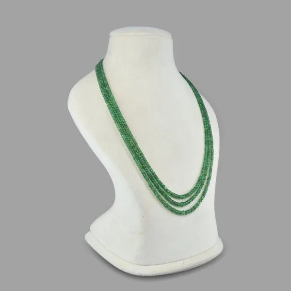 Green Emerald Inspired Onyx Glass Stone Beaded Necklace (3-Layer Onyx Glass Mala)
