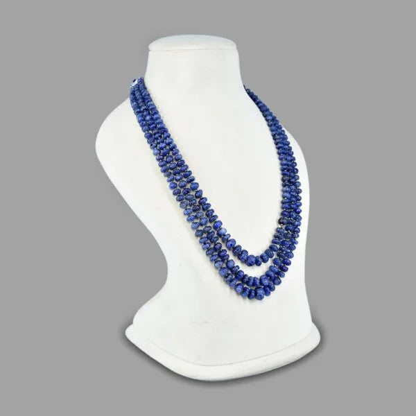 Lapis Lazuli Inspired Indian Glass Stone Beaded Necklace (3-Layer Mala, Free Size)