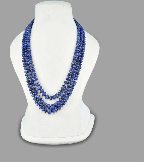 Lapis Lazuli Inspired Indian Glass Stone Beaded Necklace (3-Layer Mala, Free Size)