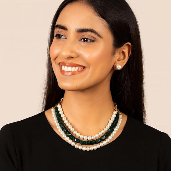 Premium Quality | White & Green 3-Layer | Pearl Mala | Tumble Beads |