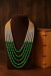 Premium Quality Jewelry | White, Golden & Green Multi-Layer | Pearl Beaded Mala |