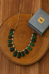 White Pearl Necklace | Green Pear-Drop Tumble Gemstones | Unisex Wedding Mala