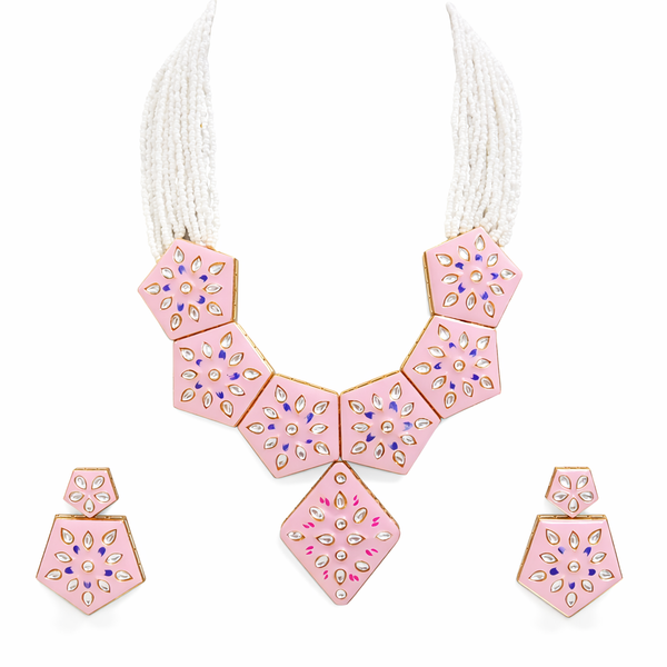 Premium Quality | Pink Enamel | Jaipur Kundan | Necklace Set |