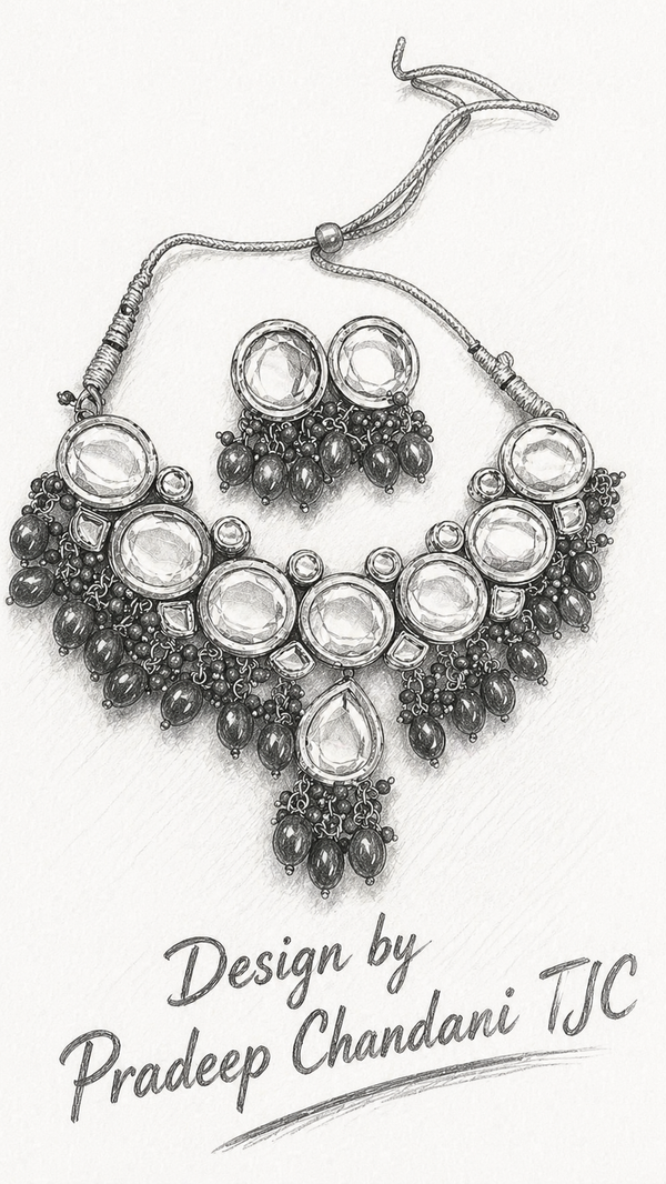Premium Quality | Kundan Meena | Crystal Beads | Choker Necklace |
