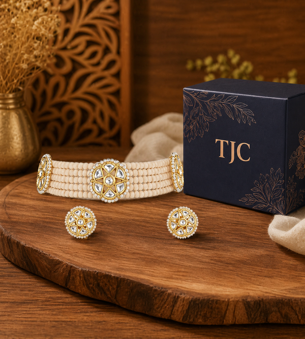 Premium Quality | Flower Detailing | Crystal Beads | Choker Necklace |