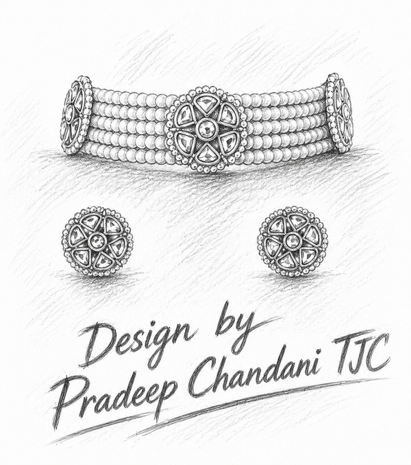 Premium Quality | Flower Detailing | Crystal Beads | Choker Necklace |