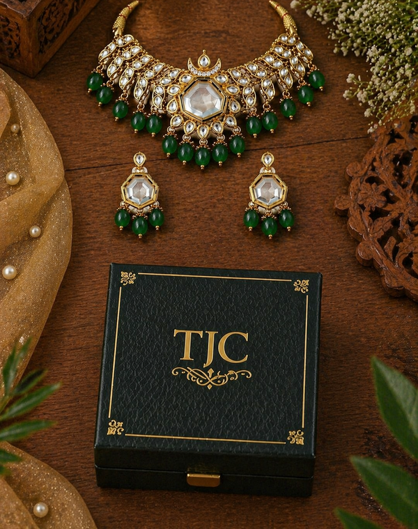 Premium Quality | Kundan Meena | Crystal Beads | Choker Necklace |