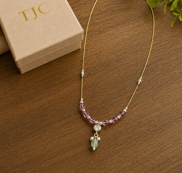 Premium Quality | Gold Plated Chain Set | Amethyst Color |