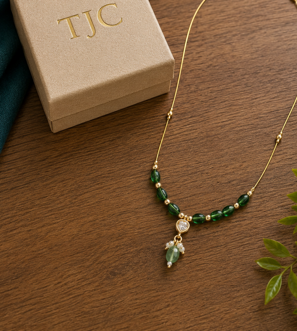 Premium Quality | Gold Plated Chain Set | Green Color |