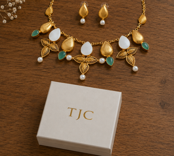 Premium Quality | Mother of Pearls | Chain Choker Set | Mint Color |