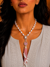 Premium Quality | Monalisa Stone | Pearl Drop Necklace | Pink Color |
