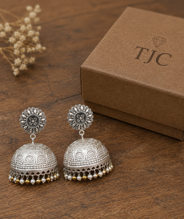 Premium Quality | Kavisha Jhumki Earrings | Silver Plated |