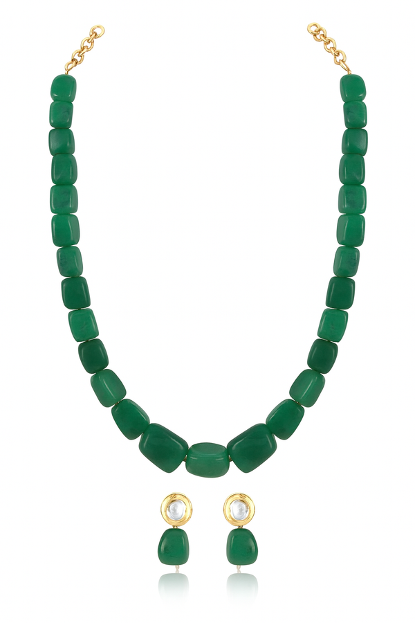 Green Emerald Doublet Tumble Mala Necklace – 24–26 Inch Statement Necklace