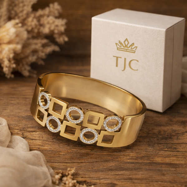 TJC Gold-Toned Anti-Tarnish Geometric Open Cuff Bracelet