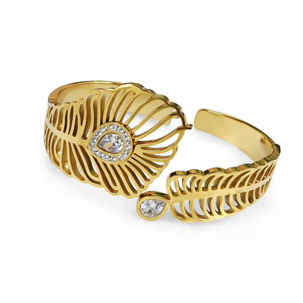 TJC Gold-Toned Anti-Tarnish Feather Design Open Cuff Bracelet