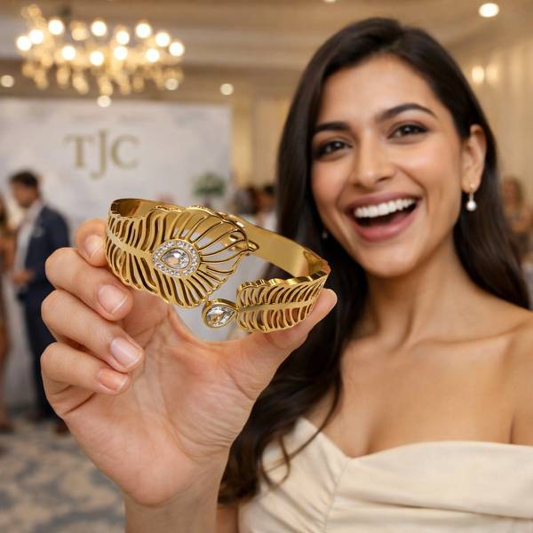 TJC Gold-Toned Anti-Tarnish Feather Design Open Cuff Bracelet