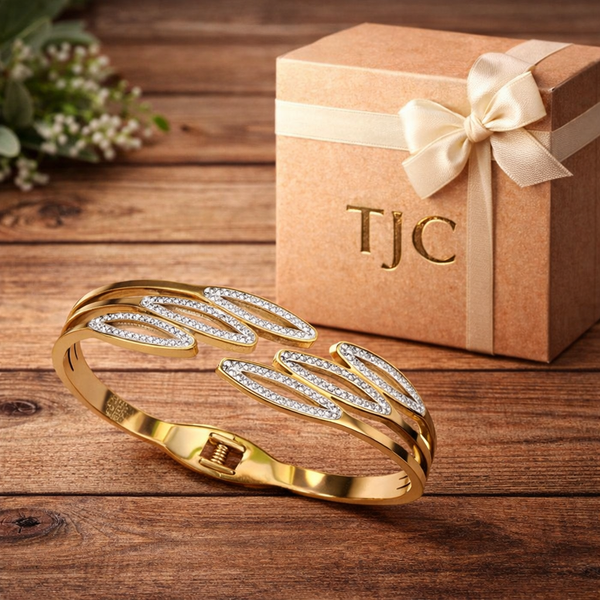 TJC Gold-Toned Anti-Tarnish Leaf Design Open Cuff Bracelet