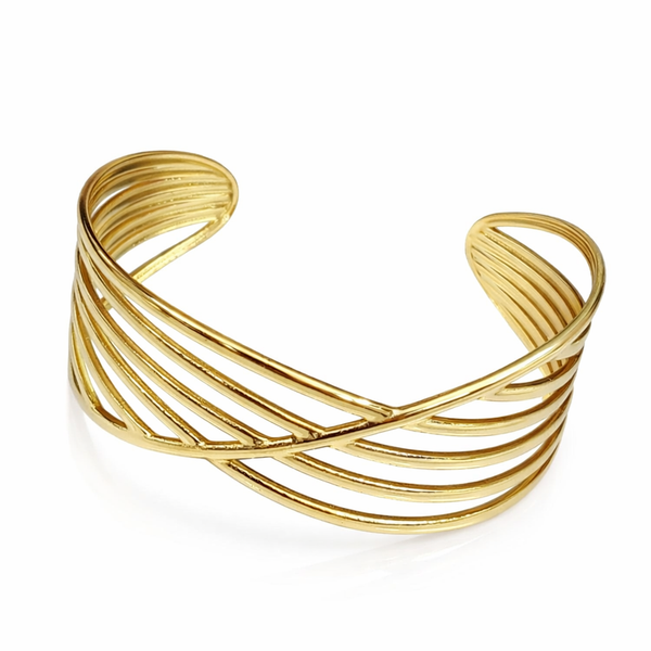 TJC Fancy Designer Gold-Finish Anti-Tarnish Open Cuff Bracelet
