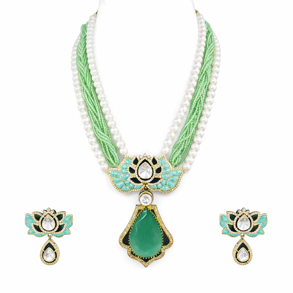 Indian Traditional Pear-Shape Doublet Stone Necklace Set