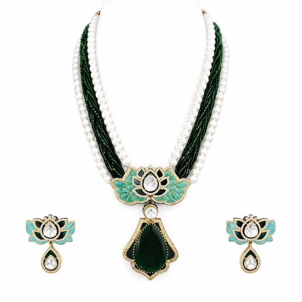 Indian Traditional Pear-Shape Doublet Stone Necklace Set