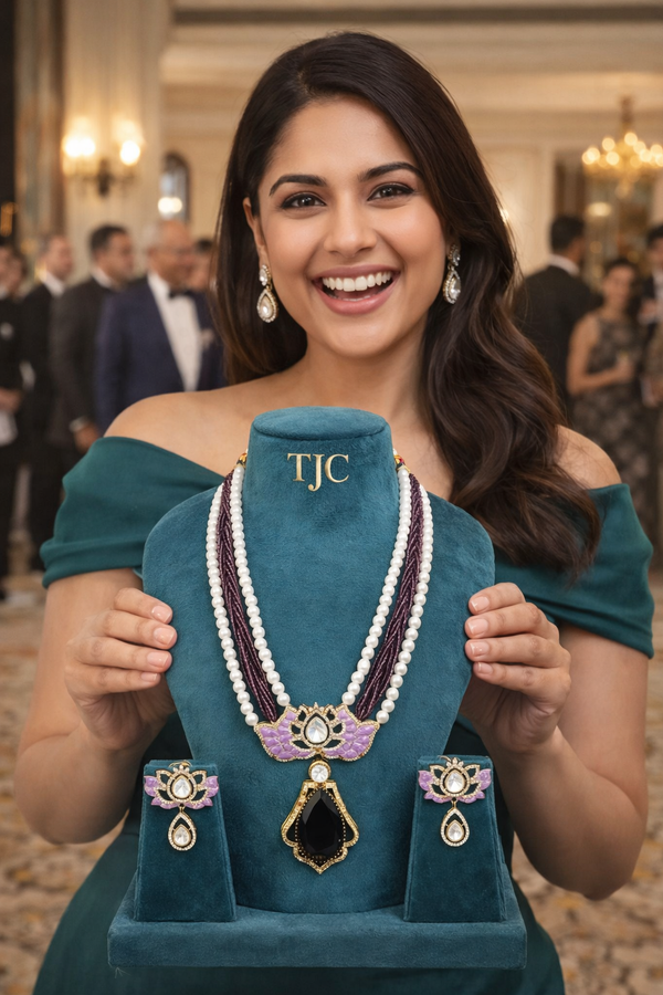 Indian Traditional Pear-Shape Doublet Stone Necklace Set