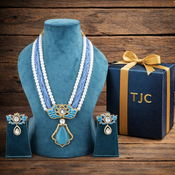 Indian Traditional Pear-Shape Doublet Stone Necklace Set