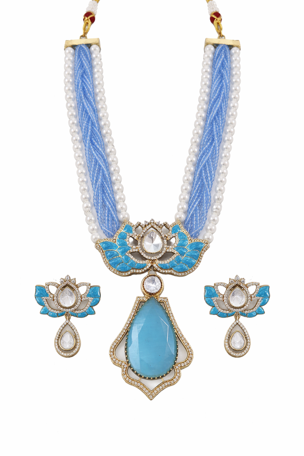Indian Traditional Pear-Shape Doublet Stone Necklace Set
