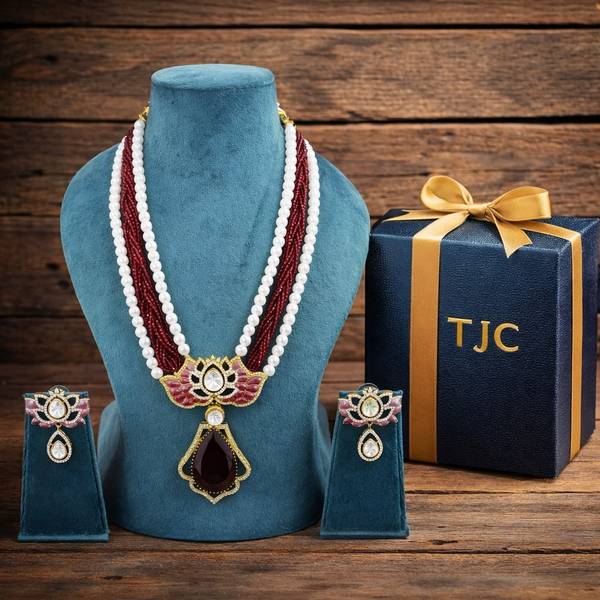 Indian Traditional Pear-Shape Doublet Stone Necklace Set