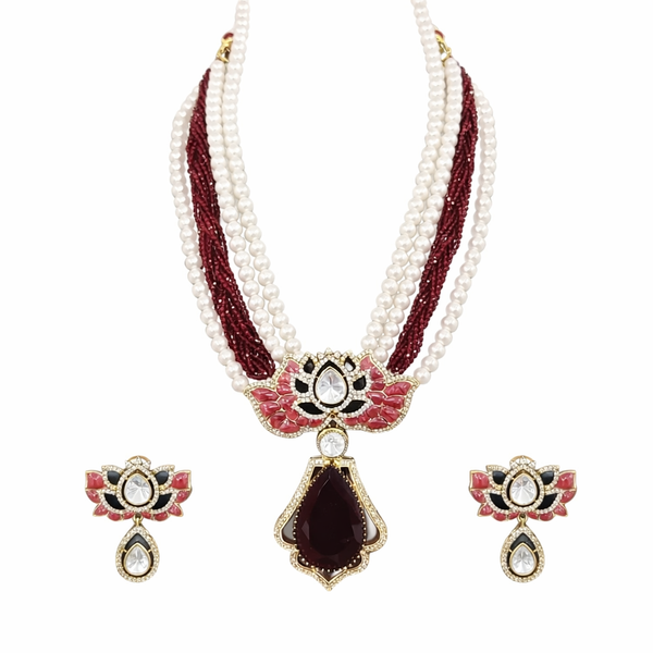 Indian Traditional Pear-Shape Doublet Stone Necklace Set