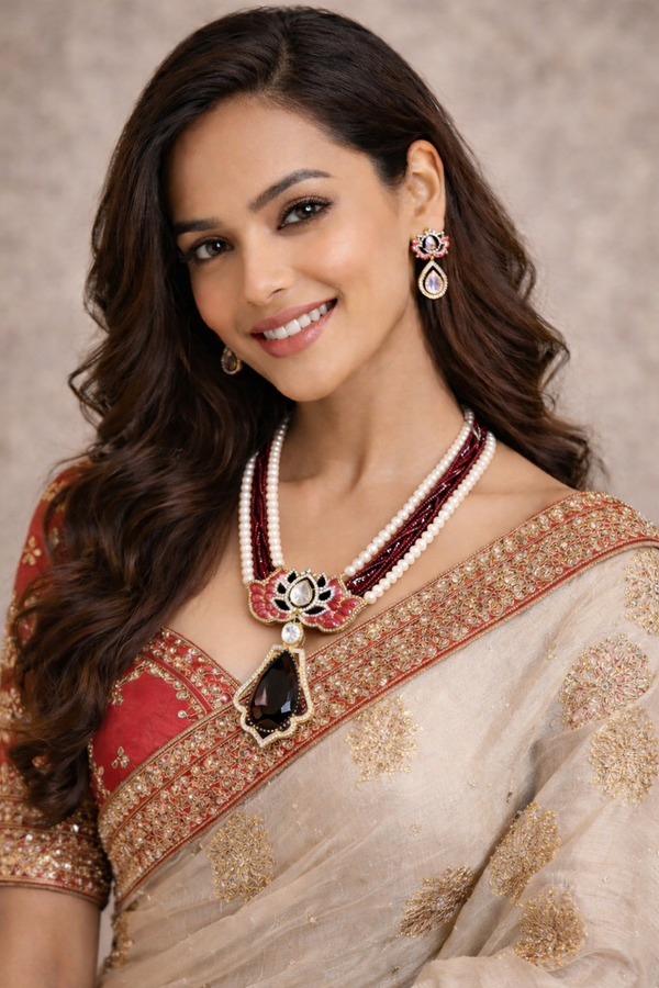 Indian Traditional Pear-Shape Doublet Stone Necklace Set