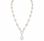 Mother of Pearl Brass Beaded Necklace/ Mala With American Diamond Accent & Statement Piece