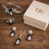 Black Onyx Inspired Faceted Glass ComboJewelry Set With American Diamond Accents | Premium Quality Earrings ,Ring , Kada And Chain Pendant