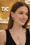 Swiss Blue Topaz Inspired Faceted Glass ComboJewelry Set With American Diamond Accents | Premium Quality Earrings ,Ring , Kada And Chain Pendant