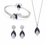 Amethyst Color Faceted Glass ComboJewelry Set With American Diamond Accents | Premium Quality Earrings ,Ring , Kada And Chain Pendant