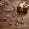 Ruby Red InspiredFaceted Glass ComboJewelry Set With American Diamond Accents | Premium Quality Earrings ,Ring , Kada And Chain Pendant