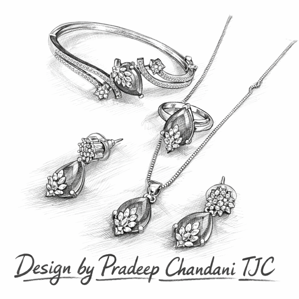 Ruby Red InspiredFaceted Glass ComboJewelry Set With American Diamond Accents | Premium Quality Earrings ,Ring , Kada And Chain Pendant