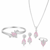 Pink Sapphire InspiredFaceted Glass ComboJewelry Set With American Diamond Accents | Premium Quality Earrings ,Ring , Kada And Chain Pendant
