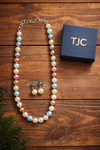 Glass Pearl Multi Color Round Shape Beaded Necklace / MalaWith Brass Metal