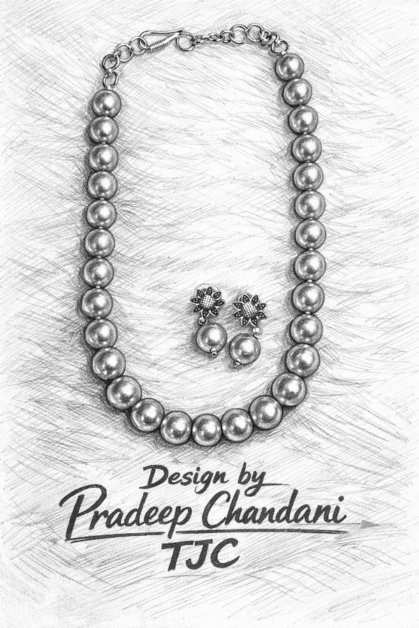 Glass Pearl Mint Color Round Shape Beaded Necklace / MalaWith Brass Metal