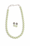 Glass Pearl Mint Color Round Shape Beaded Necklace / MalaWith Brass Metal