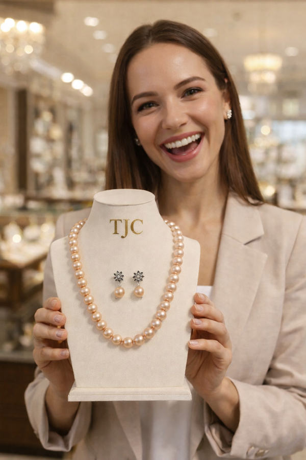 Glass Pearl Golden Color Round Shape Beaded Necklace / MalaWith Brass Metal