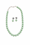 Glass Pearl Pastel Green Color Round Shape Beaded Necklace / MalaWith Brass Metal