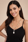 Mother of Pearl Brass Beaded Necklace/ Mala With American Diamond Accent & Statement Piece