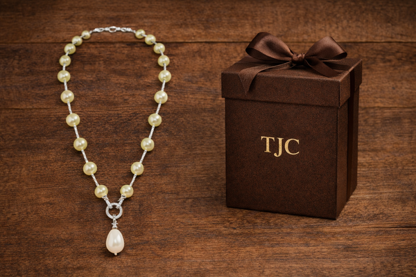 Mother of Pearl Brass Beaded Necklace/ Mala With American Diamond Accent & Statement Piece